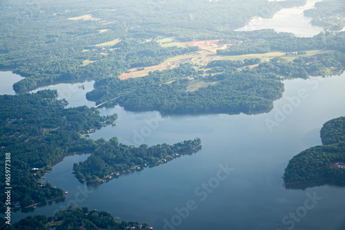 flying over lake norman north carolina in morning