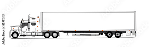White american style truck with trailer