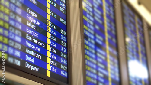 Flight time table schedule for international flights in airport