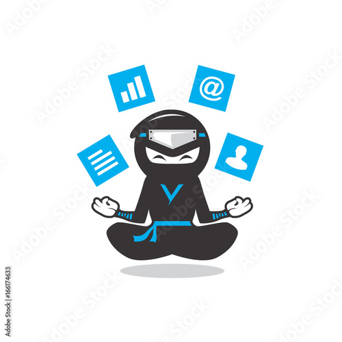 playful modern ninja cartoon meditating levitating social medi clipart icon vector