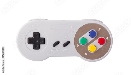 Gray retro joystick on a white background. Video game console GamePad on a white background. Isolated on white