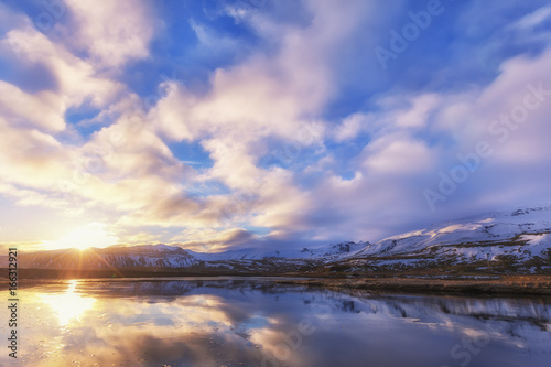 Colorful sunrise near Grundarfjordur town, Iceland