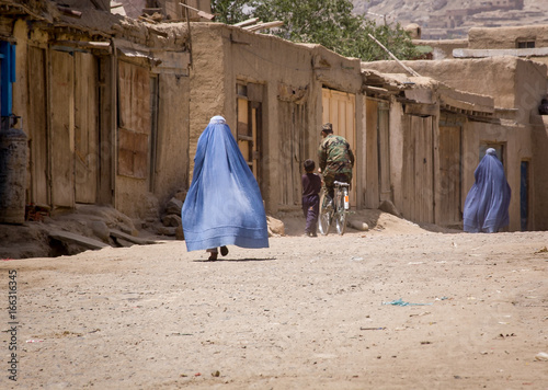 Women in burqas in Kabul street, Afghanistan