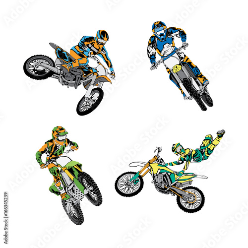 set of motocross rider badge logo design vector illustration