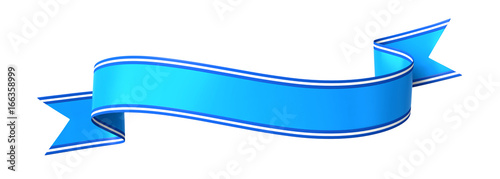 Curled blue ribbon banner with white border - arc up and down with wavy ends 