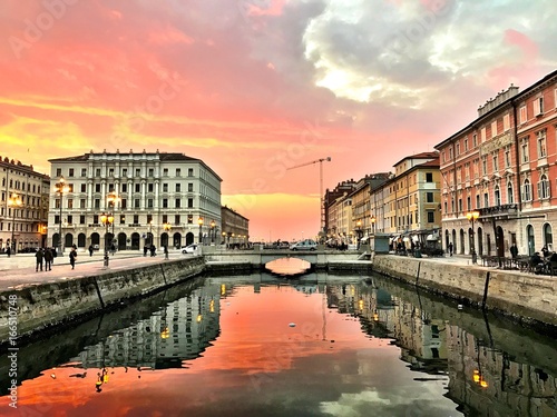 Incredible sunset in Ponterosso Square in Trieste Italy