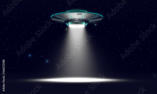 Vintage UFO isolated on black. 3d illustration