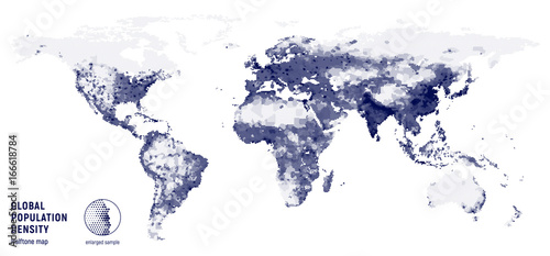 Vector halftone map of global population density.