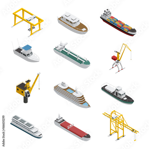 Sea And River Vessel Isometric Icons Set