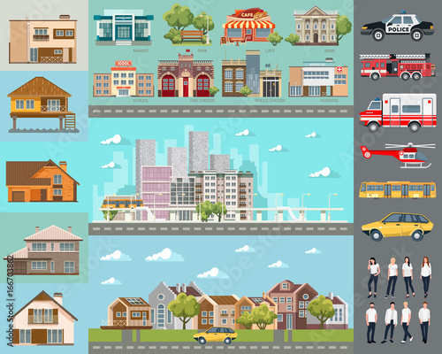 Big city concept. Infrastructure vector set