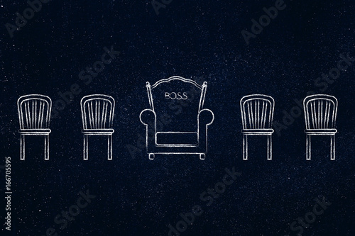 boss throne among other normal chairs (hierarchy concept)