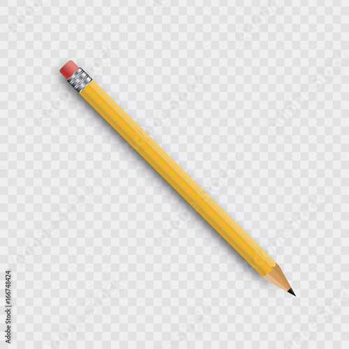 Vector realistic isolated wooden yellow pencil on the transparent background for decoration and covering.