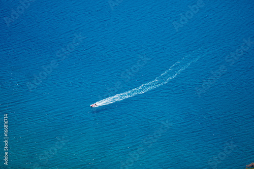 Boat in blue sea laguna background Turkey