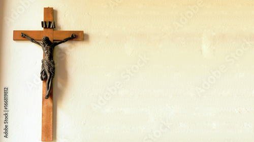 Crucifix on wall of old church