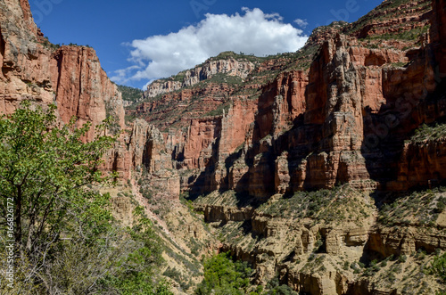 red limestone walls of Roaring Springs Canyon North Rim, Grand Canyon National Park, Arizona, USA 