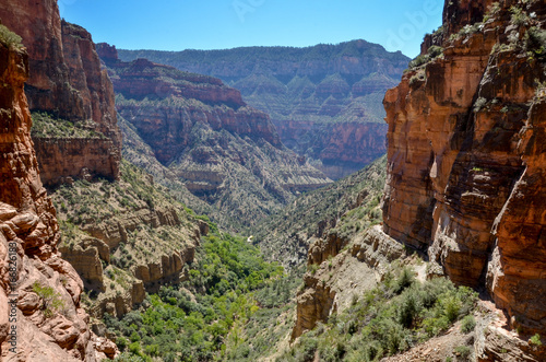 bottom of Roaring Springs canyon view from North Kaibab trail North Rim, Grand Canyon National Park, Arizona, USA 
