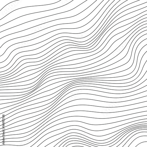 Wave monochrome background. Simple linear halftone texture. Vector black & white background. Abstract dynamical rippled surface. Visual 3D effect. Illusion of movement. 