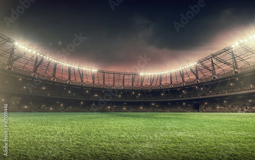 soccer field with green grass at night