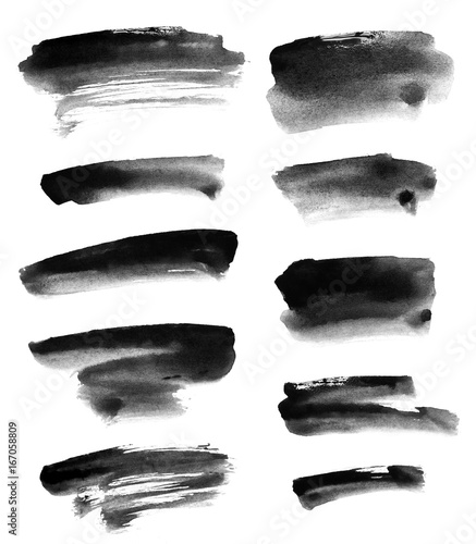 Set of black ink ink on white background