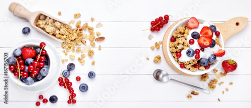 Breakfast with yogurt, muesli and berries