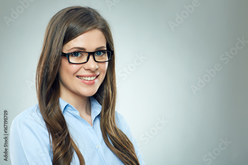 Smiling woman wearing glasses isolated portrait