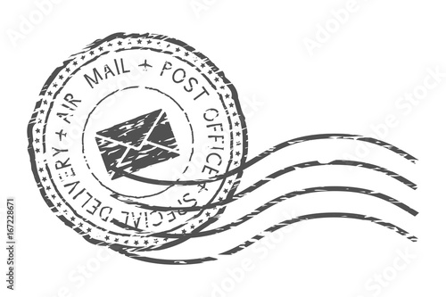 Round air mail black postmark with envelope sign