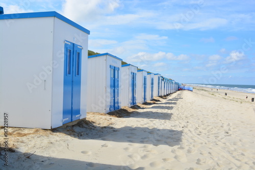 White changing rooms on the island of Texel