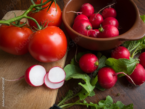 Summer vegetables on the brown table