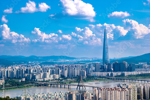 South Korea. Seoul City and skyline with skyscrapers.