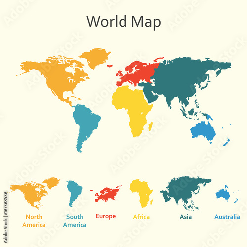 World map infographics. Vector design template of world map with continents.