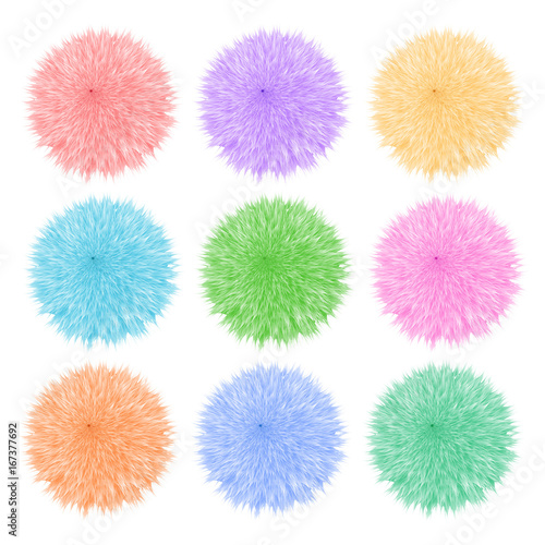 Colorful set with of fluffy balls. Pompom isolated on white background