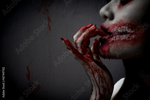 Zombie women death the ghost drain hand blood skin is screaming 