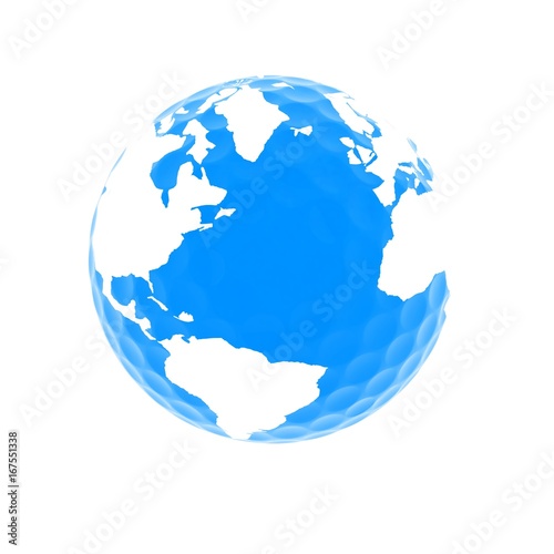 Conceptual 3d illustration. Golf ball world globe