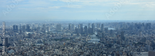 日本の東京都市景観「豊洲や有明、台場、晴海方面などを望む」（画面中央の少し右奥には横浜の横浜みなとみらい２１などが見える）