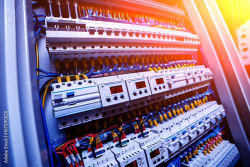 Voltage switchboard with circuit breakers.