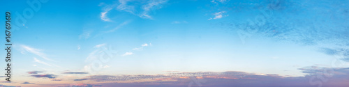 Vibrant color panoramic sky with cloud on morning. Beautiful cirrus cloud. Panorama high resolution photograph.