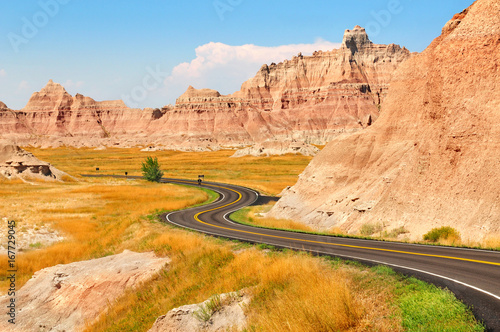 Scenic road across Badlands National Park, South Dakota, USA