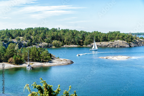 Excursions by boat on a sunny day in St Anna archipelago in the Baltic Sea, Sweden