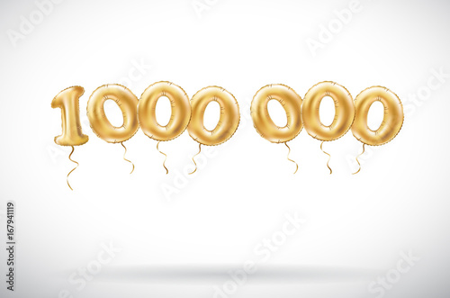 vector Golden number 1000000 one Million metallic balloon. Party decoration golden balloons. Anniversary sign for happy holiday, celebration, birthday, carnival, new year.