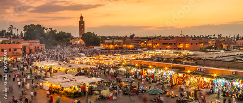 Jamaa el Fna market square, Marrakesh, Morocco, north Africa. Jemaa el-Fnaa, Djema el-Fna or Djemaa el-Fnaa is a famous square and market place in Marrakesh's medina quarter.