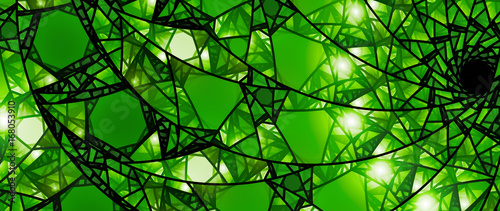 Green glowing stained glass 8k widescreen background