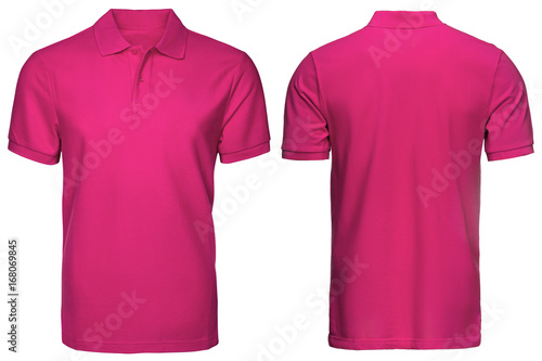 blank pink polo shirt, front and back view, isolated white background. Design polo shirt, template and mockup for print.