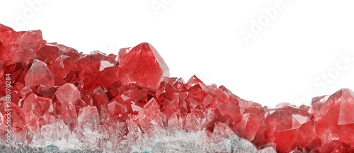 red ruby crystals closeup on white