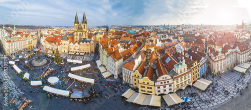 Panoramic view of Prague at Christmas time, Czech Republic.