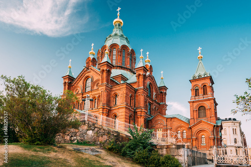 Helsinki, Finland. Uspenski Orthodox Cathedral Upon Hillside On Katajanokka Peninsula Overlooking City