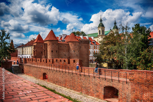 Warsaw, Poland: the Warsaw Barbacan, Polish barbakan warszawski in the summer