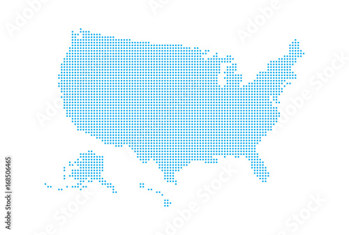 Dotted style map of USA and white background