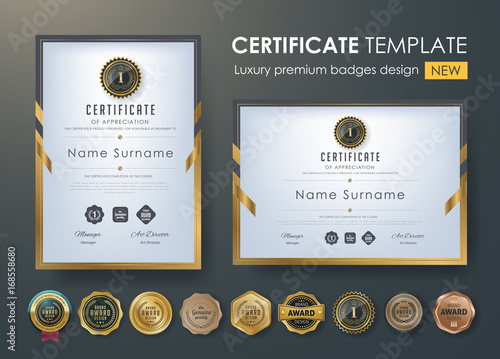 certificate template with luxury pattern,diploma,Vector illustration and vector Luxury premium badges design,Set of retro vintage badges and labels.