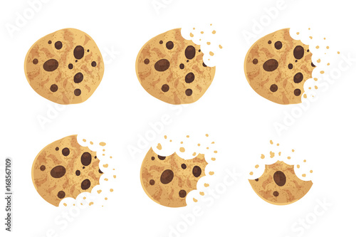  Bitten chip cookie vector illustration set