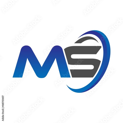 vector initial logo letters ms with circle swoosh blue gray